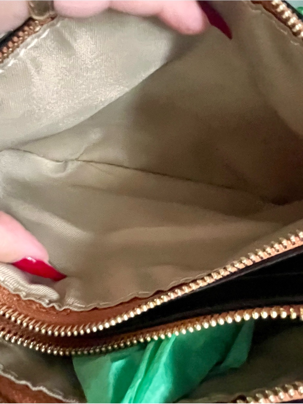 Flawless Valentina Black Patent Shoulder Bag with Tan Strap and Gold Logo Charm - Picture 7 of 8